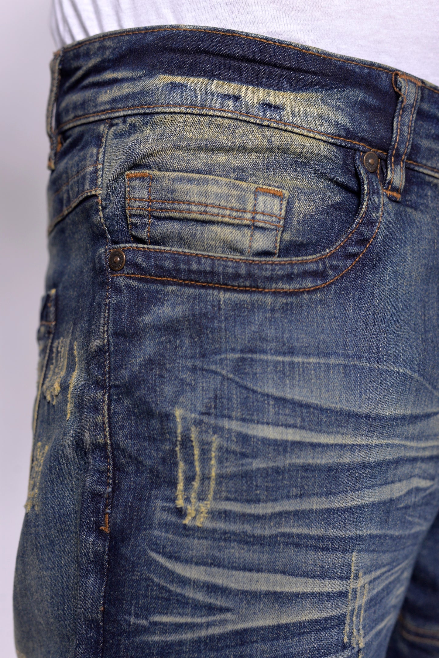 MLS - مردوں کے ڈینم ڈسٹریسڈ گھٹنے ونٹیج بائیکر جینز (MLSDKVJ001)