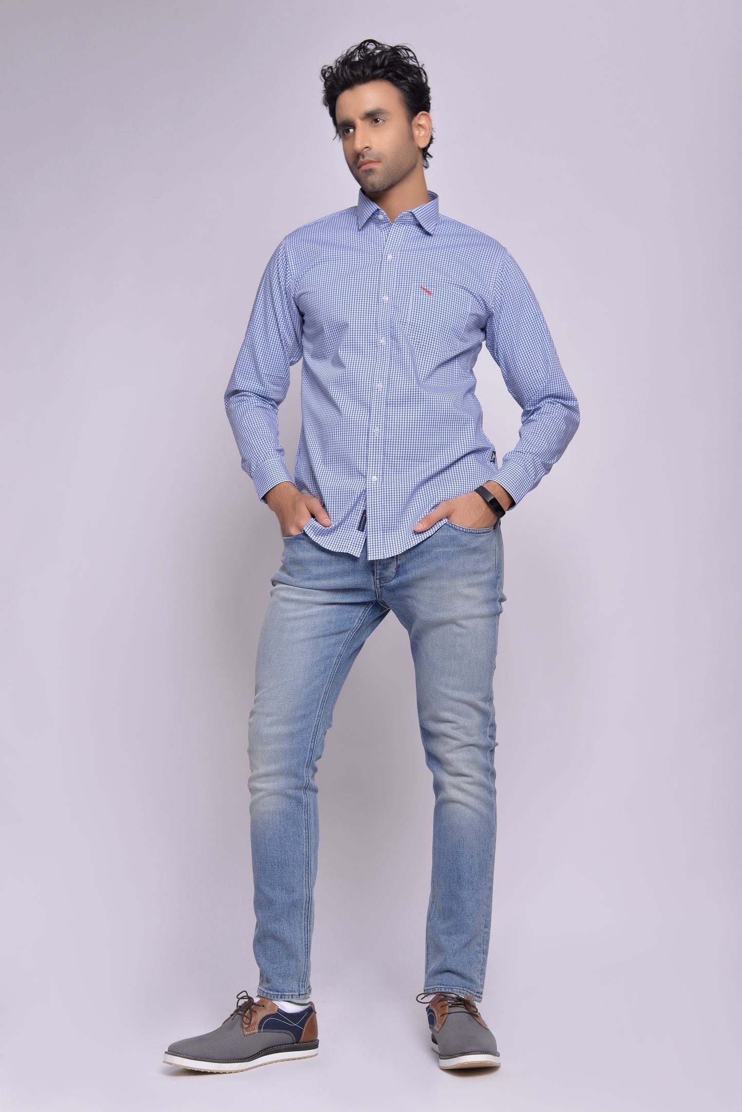 MLS - Men’s Wrinkle Free Work Shirt Blue Check (MLSWFWS24)