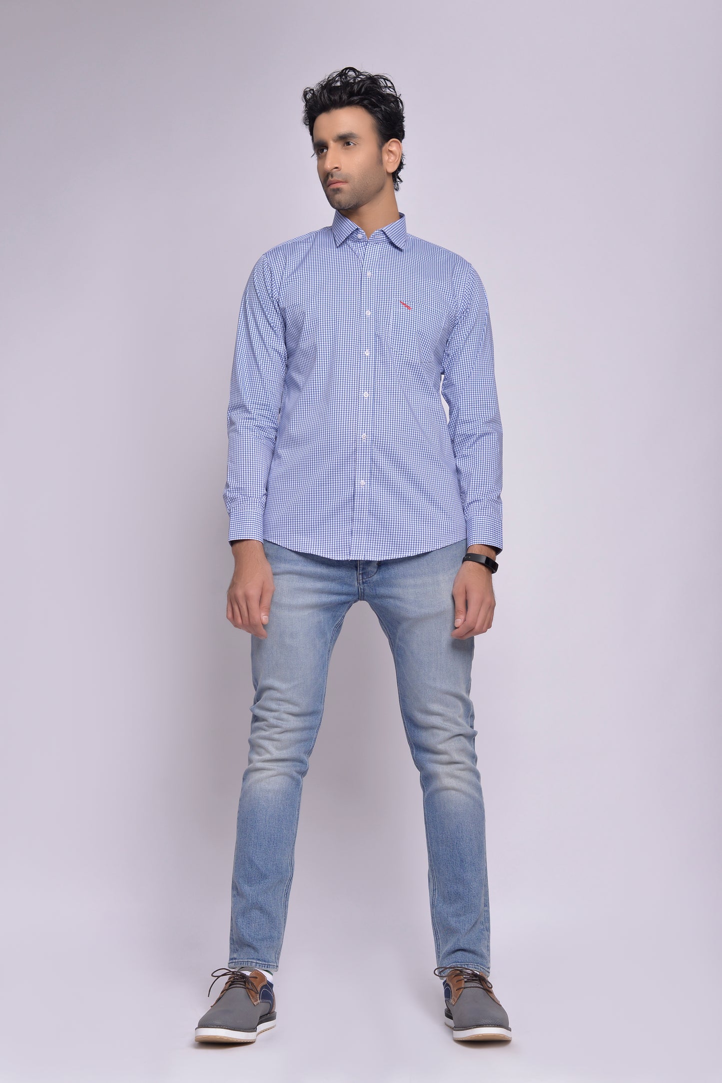 MLS - Men’s Wrinkle Free Work Shirt Blue Check (MLSWFWS24)