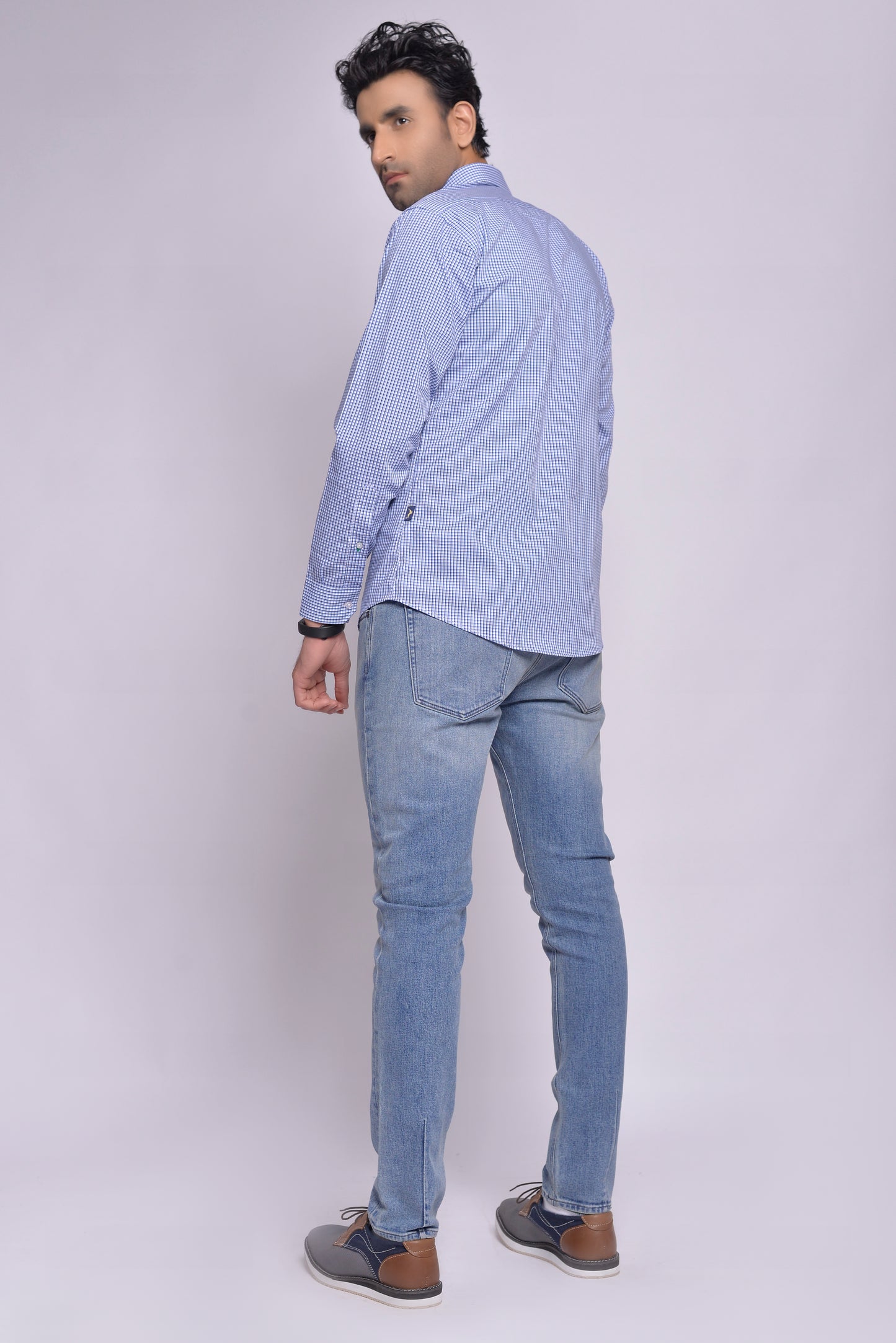 MLS - Men’s Wrinkle Free Work Shirt Blue Check (MLSWFWS24)
