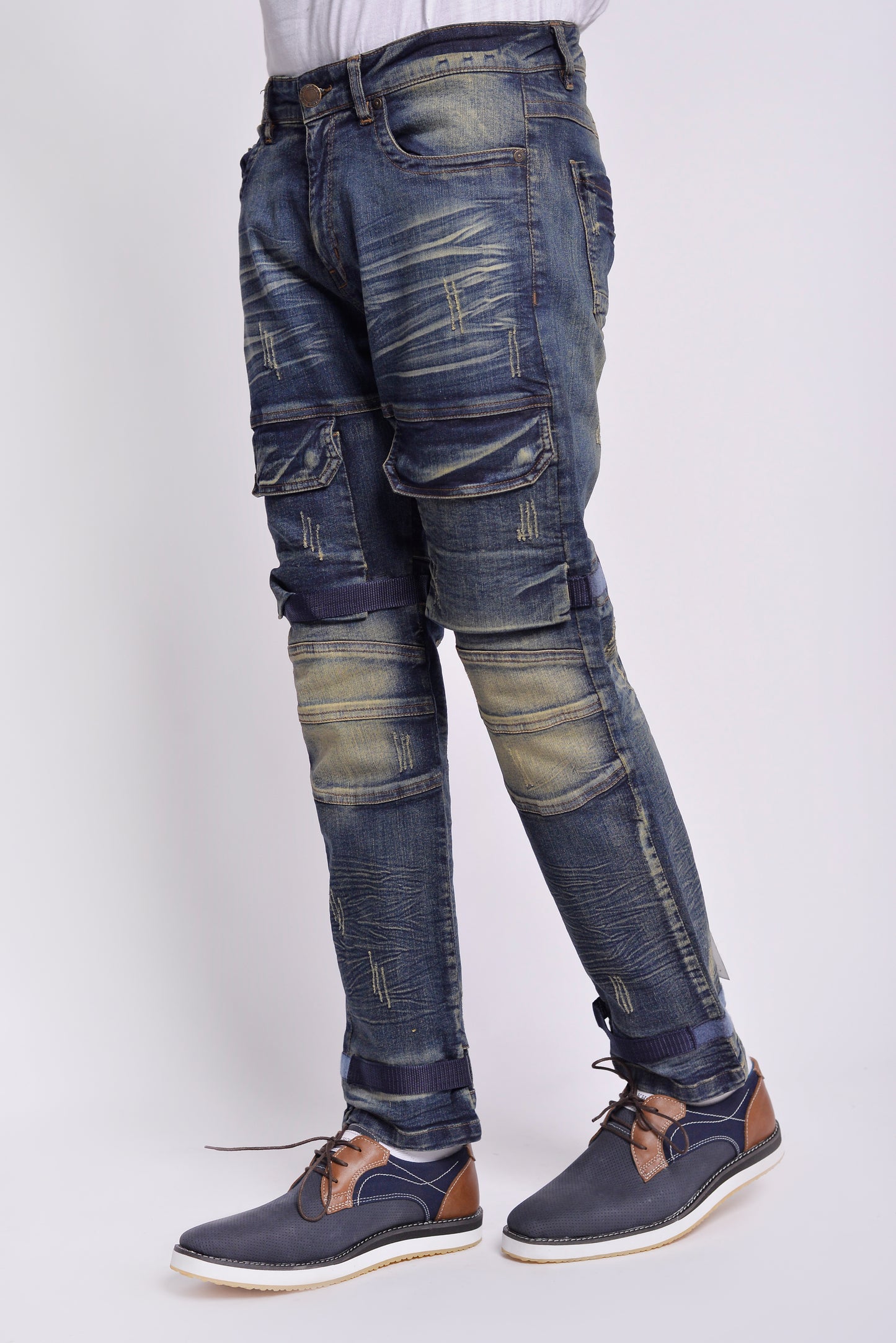 MLS - Men’s Denim Distressed Knees Vintage Biker Jeans (MLSDKVJ001)
