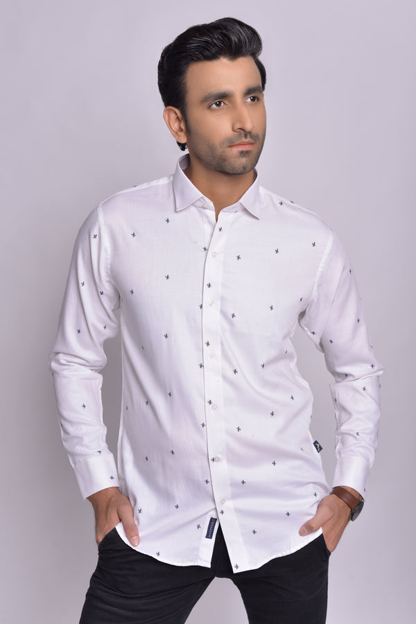 Men's Wrinkle Free Work Shirt White Stars - Markhor Lifestyle Pakistan