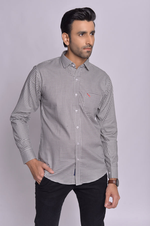 Men's Wrinkle Free Work Shirt White Black Check - Markhor Lifestyle Pakistan