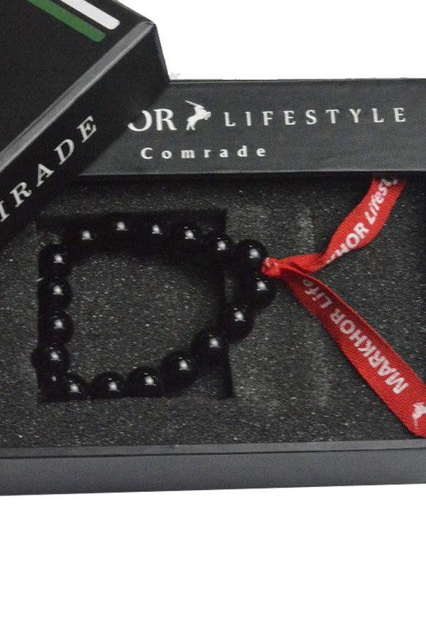 MLS - Unisex Black Onyx Beaded Stretch Bracelet